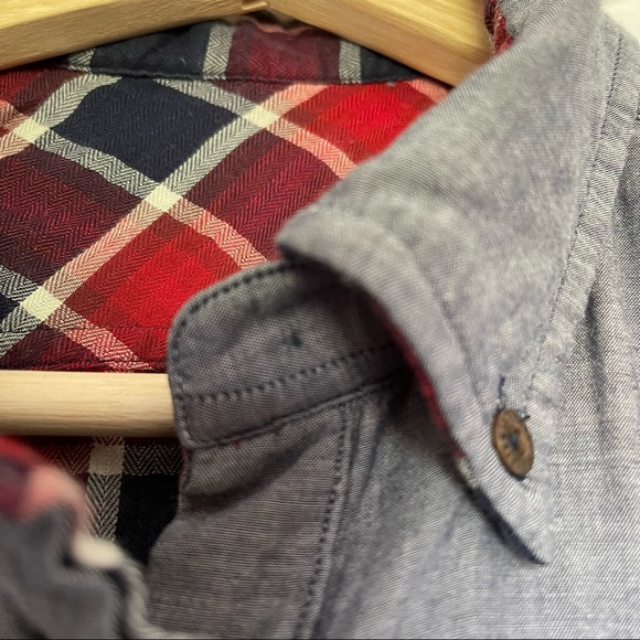 Ben Sherman double-cloth reversible button up shirt, plaid / chambray - Picture 3 of 7